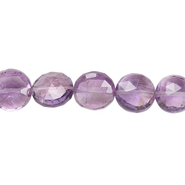 Amethyst 1pkg1, hand-cut faceted flat round bead natural 6.5 inch 8-10mm image number 0