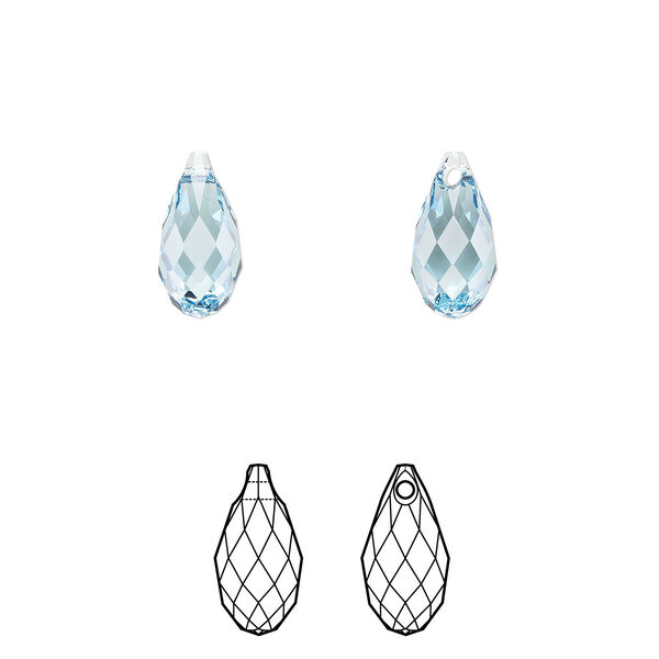 Briolette 2pk aquamarine, Crystal Passions® 11x5.5mm pendant drop 6010 image number 0