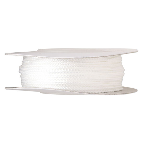 Cord, nylon, white, 1mm round. Sold per 100-foot spool. image number 0