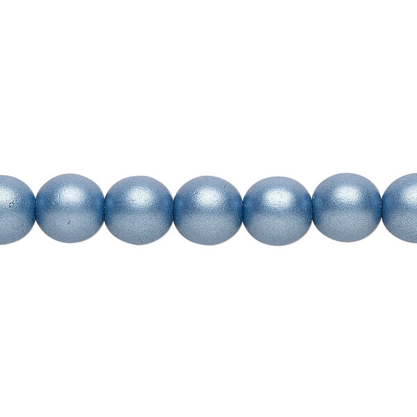 Bead, Czech glass druk, opaque satin blue, 8mm round. Sold per 15-1/2" to 16" strand. image number 0