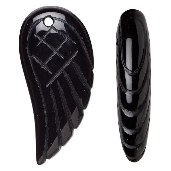 Black onyx 1pkg1, hand-cut top-drilled 2-sided wing focal B grade, 38x18mm-40x19mm image number 0
