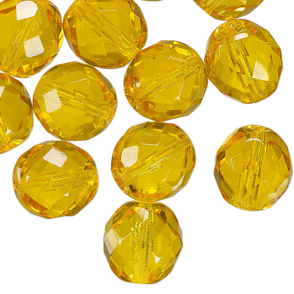 Czech fire-polished glass 1pkg30, faceted round bead transparent yellow 12mm image number 0