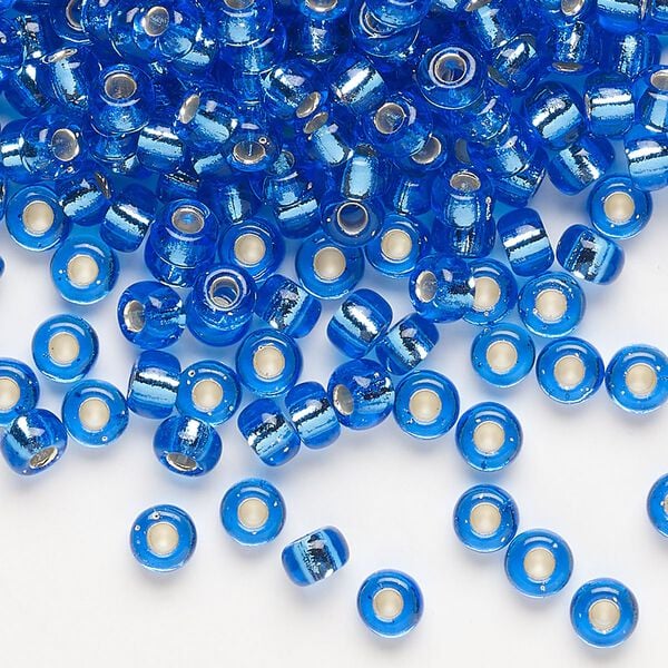 Seed bead, Miyuki, glass, pkg/250g, #6 rocaille, transparent silver-lined light blue (RR-19). image number 0