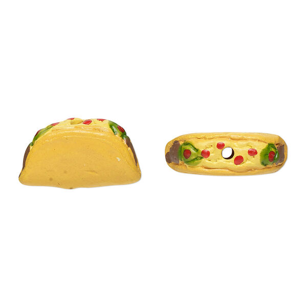 Bead, painted and glazed ceramic, multicolored, 15x9mm 3D taco. Sold per pkg of 2. image number 0