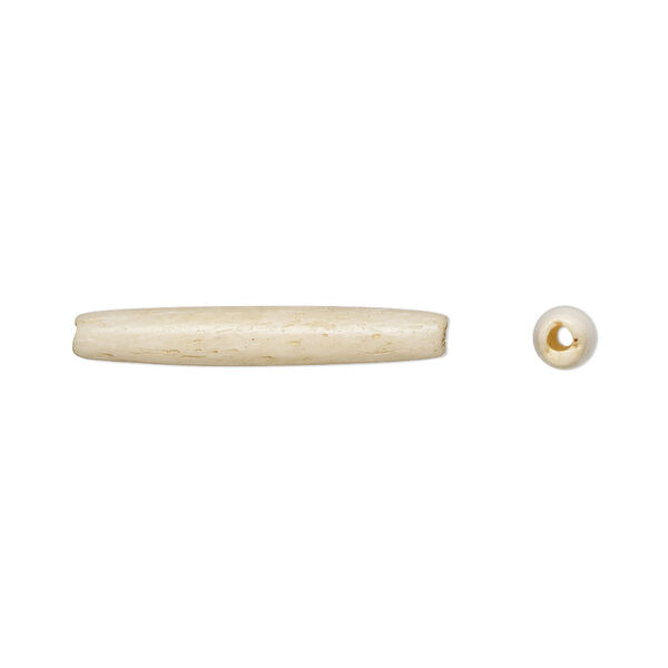 Bead, antiqued domestic water buffalo bone (dyed), white, 24x3mm-26x5mm hand-cut hairpipe, Mohs hardness 2-1/2. Sold per pkg of 20. image number 0