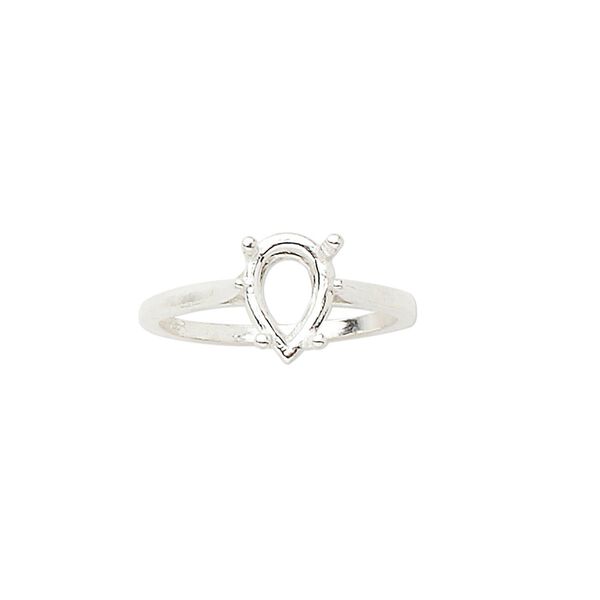 Ring, Sure-Set™, sterling silver, 10x7mm 4-prong pear basket setting, size 7. Sold individually. image number 0