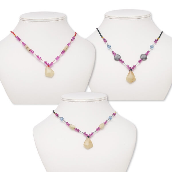 Italian "onyx" / multi-gemstone / acrylic 1pkg3, shield necklace continuous 20 inch mix 28x19mm-30x20mm image number 0
