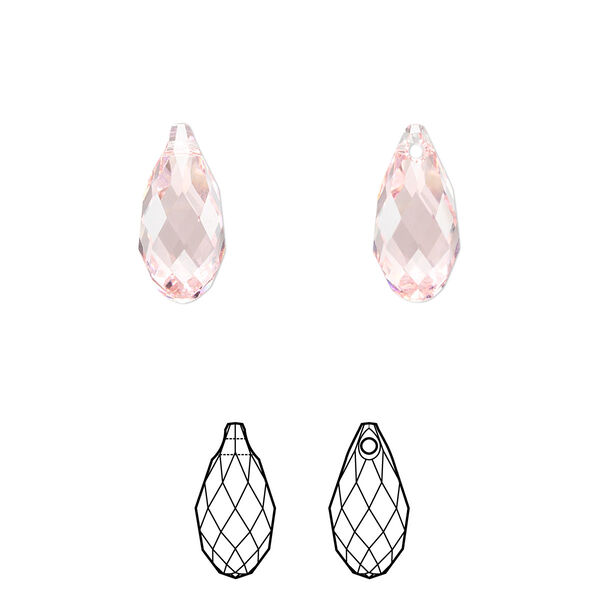 Briolette 144pk light rose, Swarovski® 13x6.5mm pendant drop 6010 image number 0