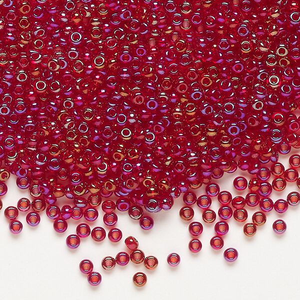 Seed bead, Preciosa Ornela Czech glass, pkg/50g, #11 rocaille, translucent rainbow ruby, (91090). image number 0