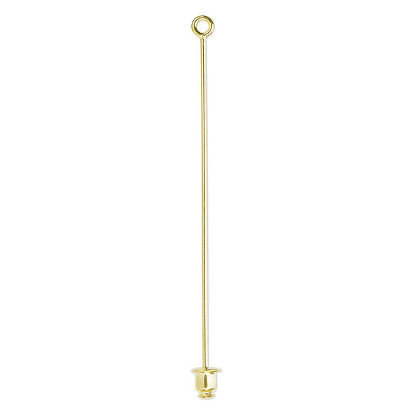 Stick pin, gold-plated brass, 2-1/2 inches with loop and open-ended clutch, 18 gauge. Sold per pkg of 10. image number 0