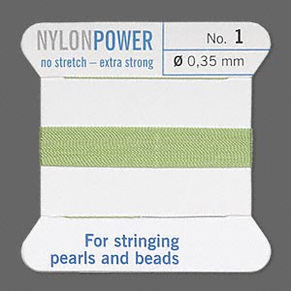 Thread, Griffin, nylon, jade green, size #1. Sold per 2-meter card (approximately 78 inches). image number 0