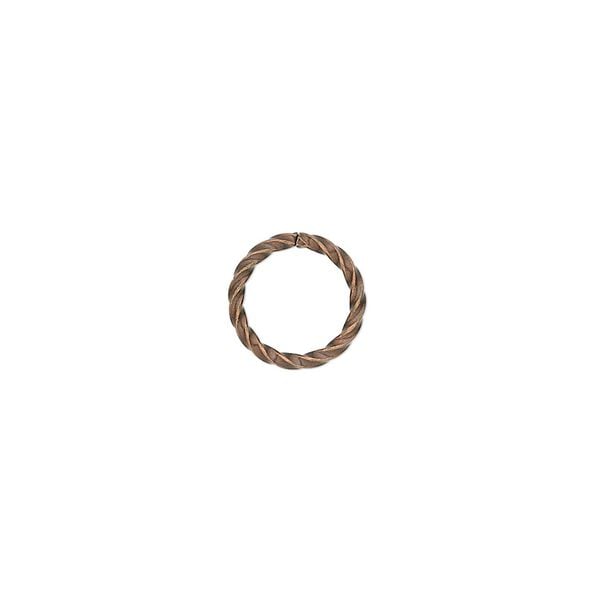 Jump ring, antique copper-plated brass, 10mm twisted round, 8mm inside diameter, 16 gauge. Sold per pkg of 500. image number 0