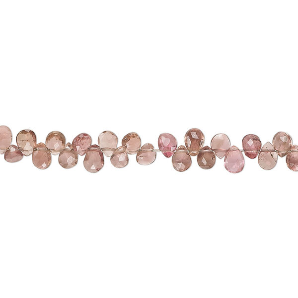 Pink tourmaline 1pkg1, hand-cut top-drilled faceted puffed teardrop bead 8 inch 4x3mm image number 0