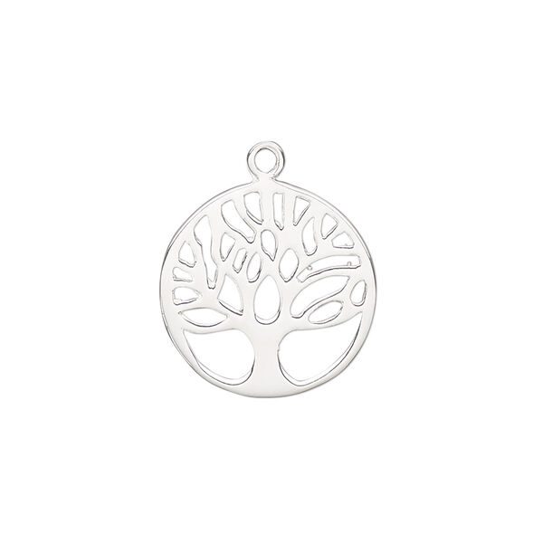 Drop, sterling silver, 18mm double-sided flat round with cutout tree of life. Sold individually. image number 0