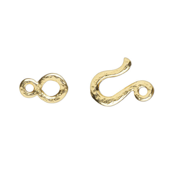 Clasp, TierraCast®, "Soulful Spirit" collection, hook-and-eye, gold-plated pewter (tin-based alloy), 20x11mm with hammered design. Sold individually. image number 0