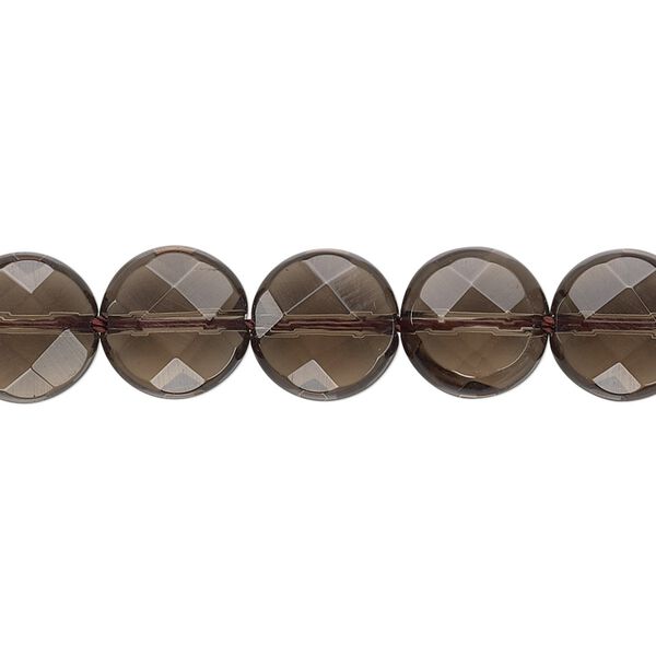 Smoky quartz 1pkg1, faceted flat round bead 15.5-16 inch 10mm image number 0