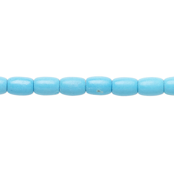 Bead, magnesite (dyed / stabilized), blue, 6x5mm-7x5mm barrel, B- grade, Mohs hardness 3-1/2 to 4. Sold per 15-inch strand. image number 0