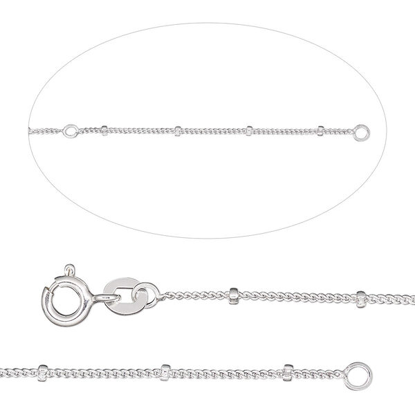 Chain Gossamer™ 1pkg1 sterling silver, 1mm curb / 1.8mm rondelle bead, adjustable 16 inch / 18 inch springring clasp image number 0