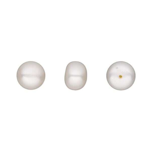 Pearl, cultured freshwater (bleached), white, 8-9mm half-drilled button, B grade, Mohs hardness 2-1/2 to 4. Sold per pkg of 2. image number 0