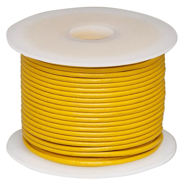 Cord, leather (dyed), yellow, 1.4-1.6mm round. Sold per 25-yard spool. image number 0