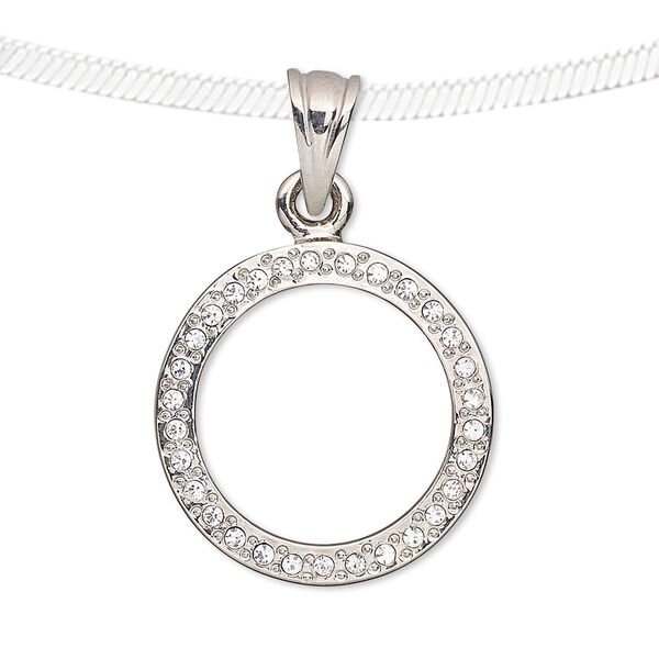 Pendant, Preciosa Czech glass rhinestone and silver-plated pewter (tin-based alloy), clear, 23mm open round. Sold individually. image number 0