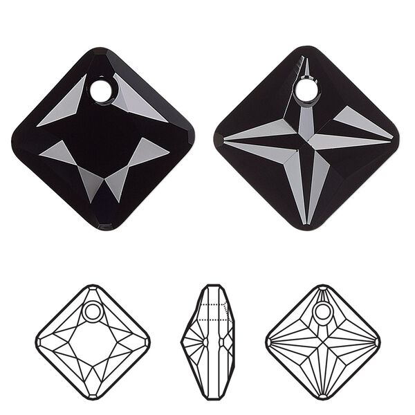 Drop 2pk jet, Crystal Passions® 11.5mm pendant princess cut 6431 image number 0