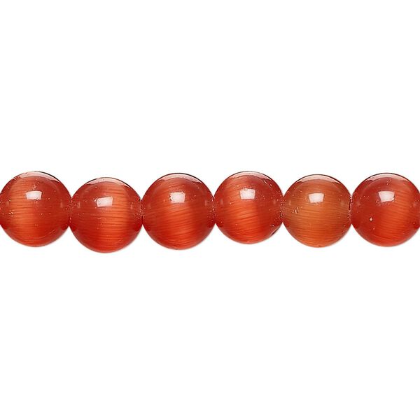Bead, cat's eye glass (fiber optic glass), orange-red, 8mm round, quality grade. Sold per 15-1/2" to 16" strand. image number 0