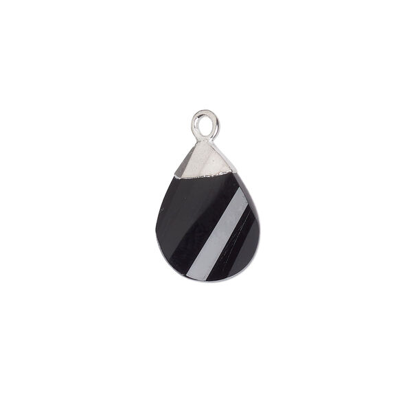 Black onyx / sterling silver 1pkg1, electroplated hand-cut flat faceted twisted teardrop drop 13x9mm image number 0
