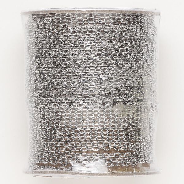 Chain, silver-finished steel, 3mm textured rolo oval. Sold per 10-yard spool. image number 0