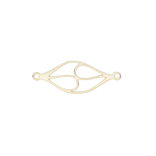 Link, Amoracast®, satin-finished "vermeil" (gold-finished sterling silver), 24x10mm two-sided cutout olive branch. Sold individually. image number 0