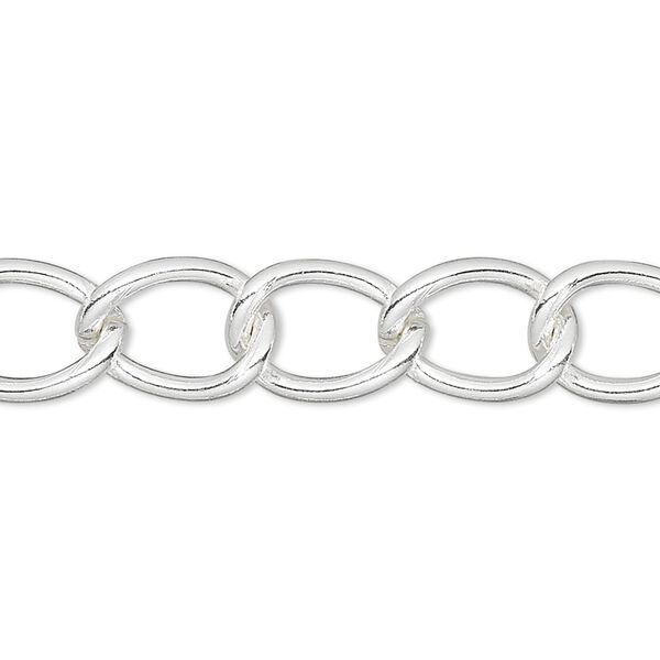 Chain, silver-finished brass, 9mm curb. Sold per pkg of 50 feet. image number 0