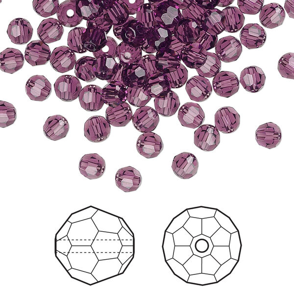 Bead 720pk amethyst, Swarovski® 4mm round 5000 image number 0
