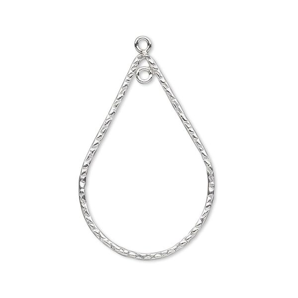 Focal, sterling silver-filled, 30x20mm double-sided textured open teardrop with 2 loops. Sold individually. image number 0