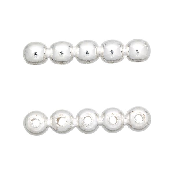 Spacer bar, sterling silver, 5-strand 32x6mm, fits up to 5.5mm bead. Sold individually. image number 0