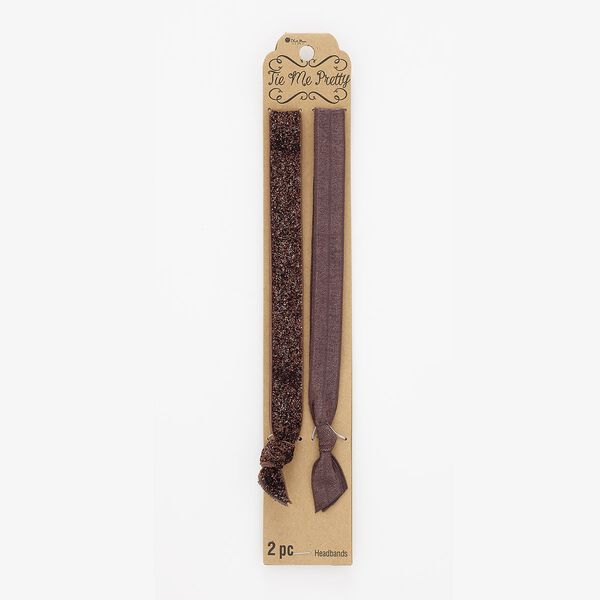 Headband, stretch, elastic, brown, 16mm wide with tie knot and sparkle, 15 inches. Sold per pkg of 2. image number 0