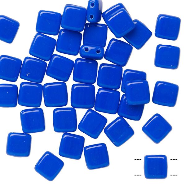 Bead, Preciosa, Czech pressed glass, opaque light blue, 6x6mm flat square with (2) 0.7mm holes. Sold per pkg of 40. image number 0