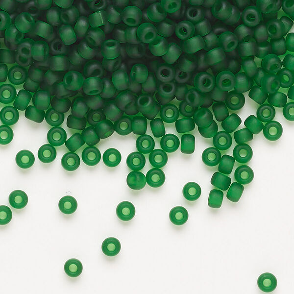Seed bead, Miyuki, glass, pkg/50g, #8 rocaille, translucent matte green (RR-146F). image number 0