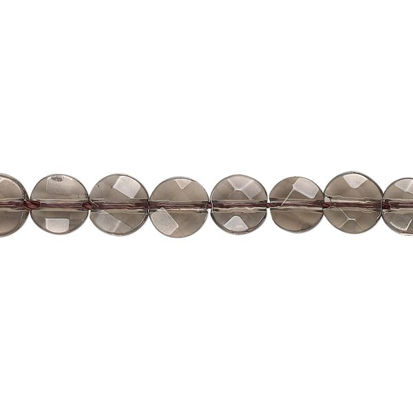 Smoky quartz 1pkg1, faceted flat round bead 15.5-16 inch 6mm image number 0