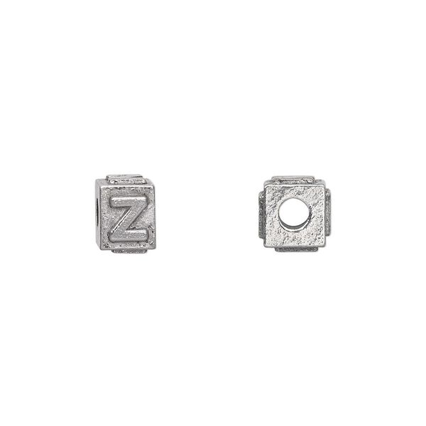 Bead, antiqued pewter (tin-based alloy), 8x6mm rectangle with alphabet letter "Z". Sold per pkg of 4. image number 0