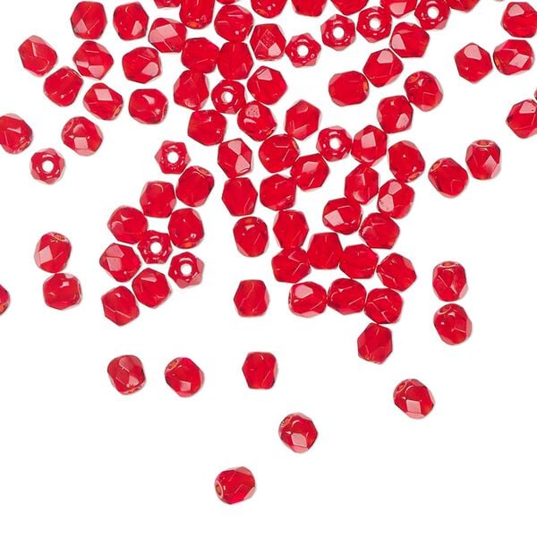 Bead 1pkg1200 (1 mass), Czech fire-polished glass, ruby red, 3mm faceted round. image number 0