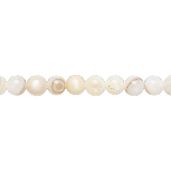 Bead, freshwater pearl shell (bleached), white, 5mm round, B grade, Mohs hardness 3-1/2. Sold per 15-1/2" to 16" strand. image number 0