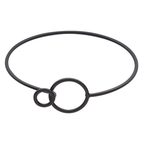 Bracelet, bangle, black-finished brass, 2mm wide, 7 inches with 20.5mm open circle and hook closure. Sold individually. image number 0