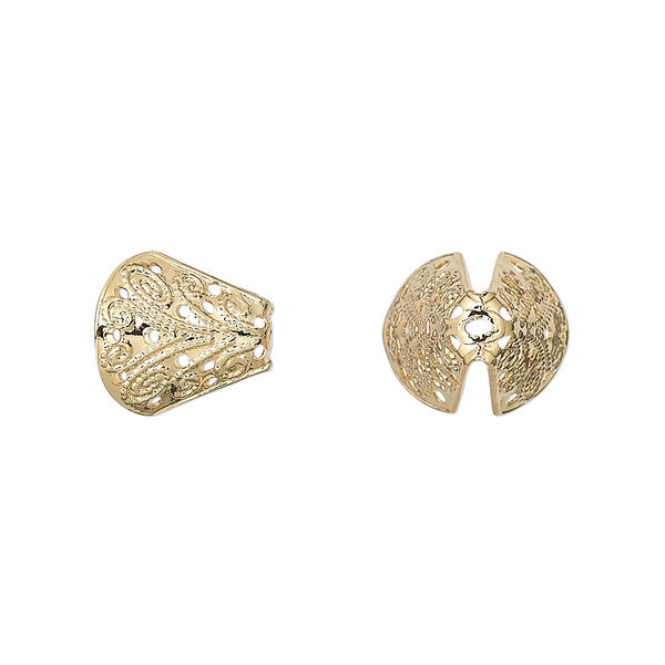 Cone, gold-plated brass, 12x11mm fancy filigree, 10x8mm inside diameter. Sold per pkg of 100. image number 0