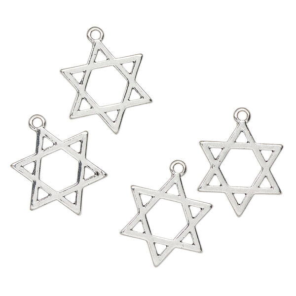 Drop, antique silver-finished "pewter" (zinc-based alloy), 21x18mm Star of David. Sold per pkg of 4. image number 0
