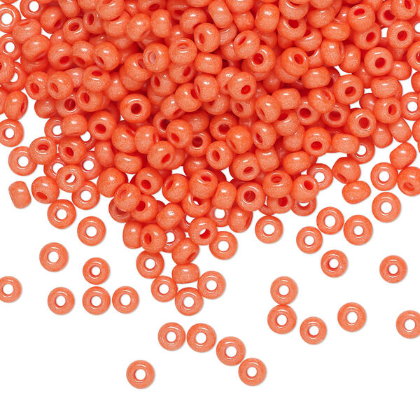 Seed bead, Preciosa Ornela Czech glass, pkg/50g, #8 rocaille, opaque terra intensive dyed orange chalkwhite, (16A91). image number 0