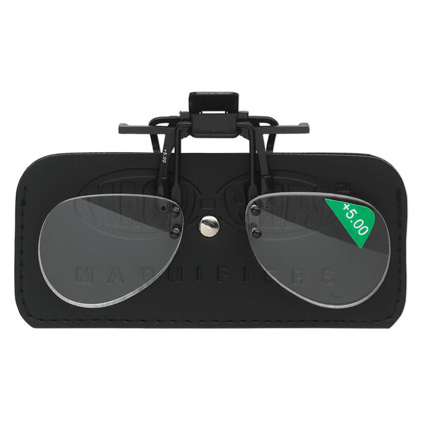 Magnifier, MagniClips®, acrylic and vinyl, black and clear, +5 magnification clip-on style lenses. Sold individually. image number 0