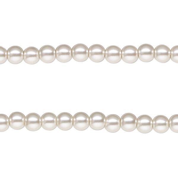 Bead, glass pearl, silver-white, 4mm round. Sold per pkg of pkg of (2) 15-1/2" to 16" strands. image number 0