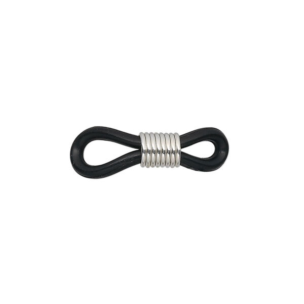Eyeglass holder, rubber and silver-finished brass, black, 20x5mm-26x5mm with adjustable coil. Sold per pkg of 10. image number 0
