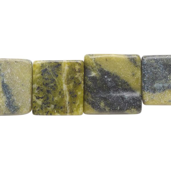 Yellow "turquoise" (serpentine with quartz) 1pkg1, flat square bead natural 15.5-16 inch 14x14mm-17x17mm image number 0