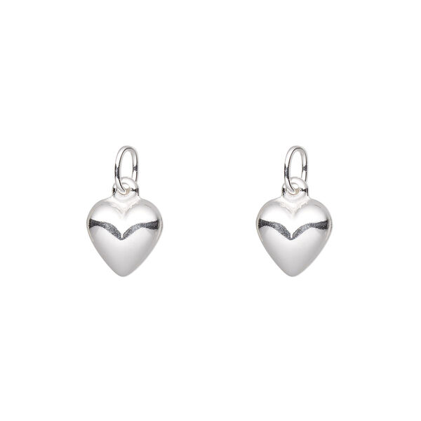 Charm, sterling silver, 8mm double-sided puffed heart. Sold per pkg of 2. image number 0